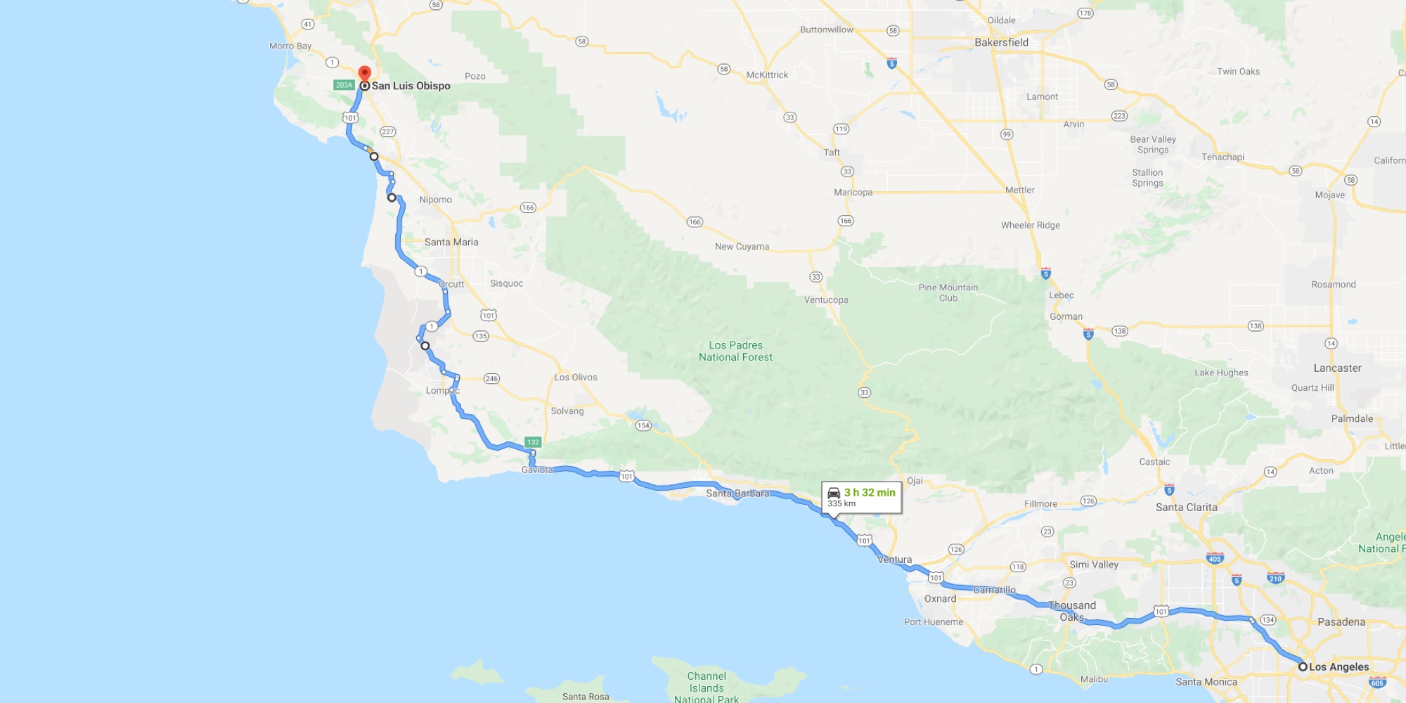 route: Los Angeles - San Luis