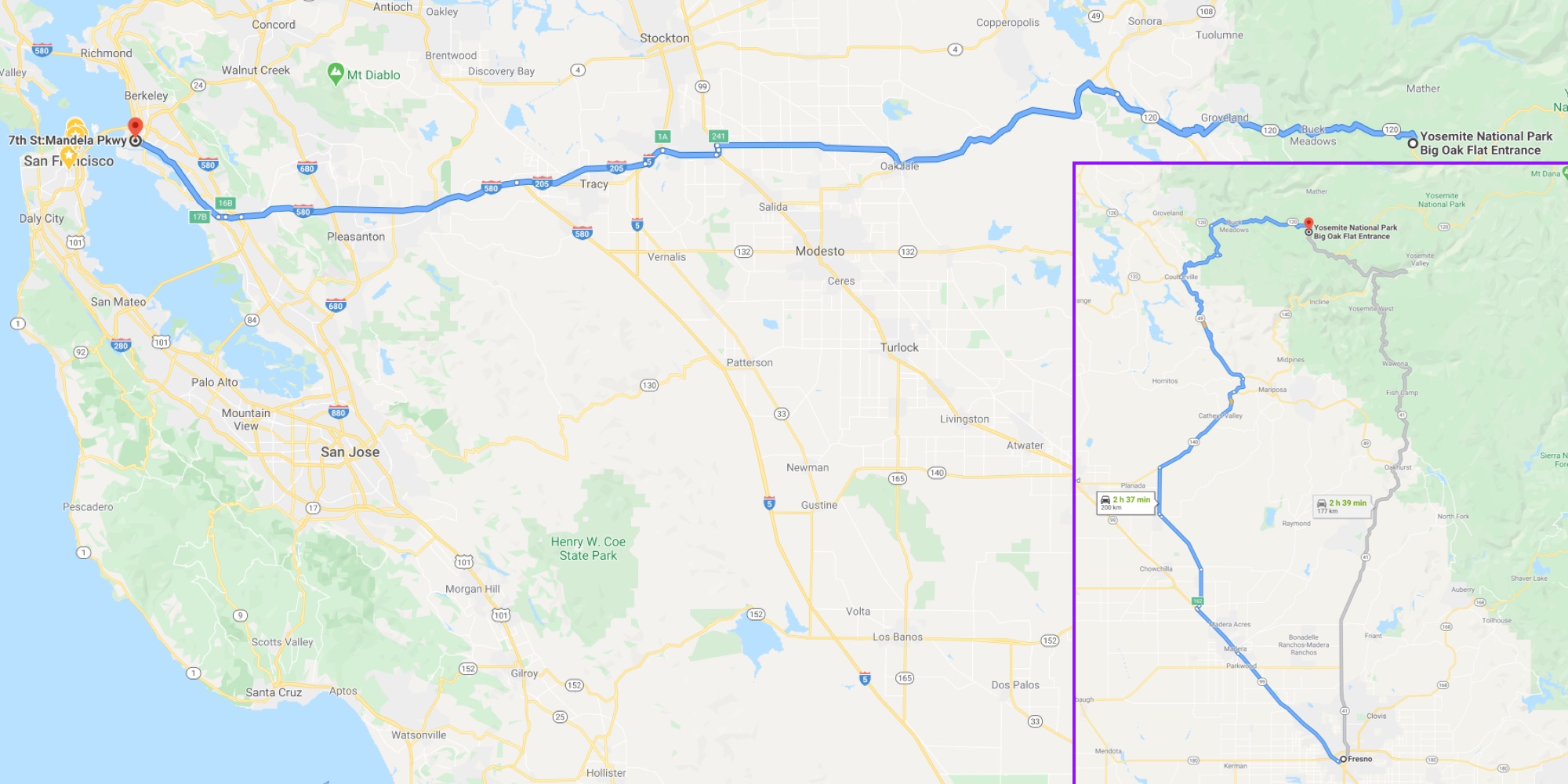 Route: Oakland - Yosemite