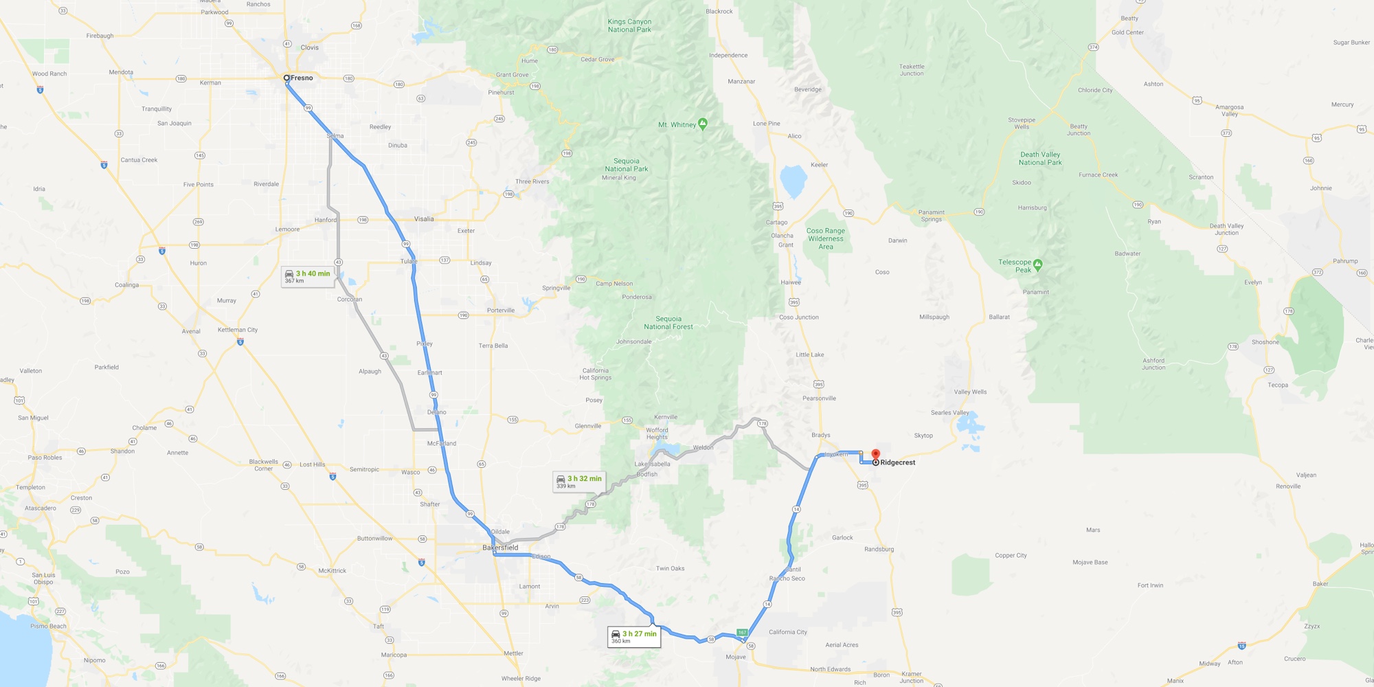Route: Fresno - Ridgecrest