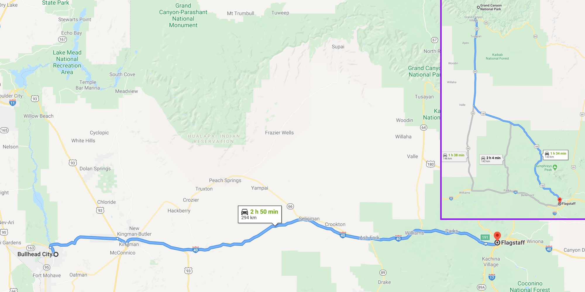 route: Bullhead - Flagstaff