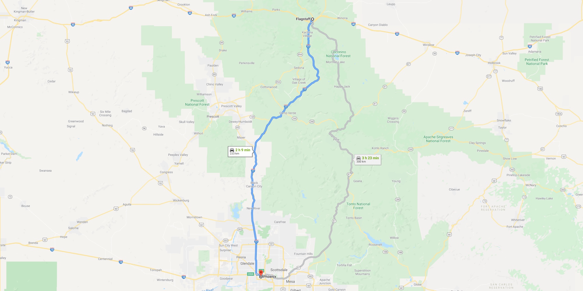 route: Flagstaff - Phoenix